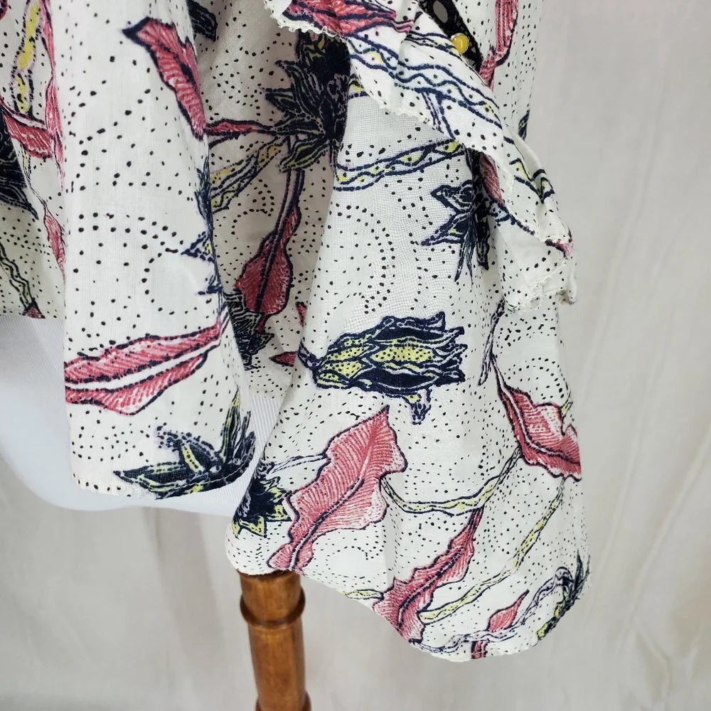 ISABEL MARANT 40 Unice Floral Print Ruffled Top Pink White Black Blouse Ecru - Picture 12 of 16